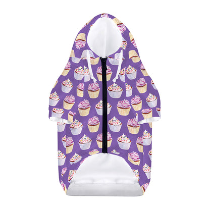 Purple Cupcake Pattern Print Dog Zip Up Hoodie