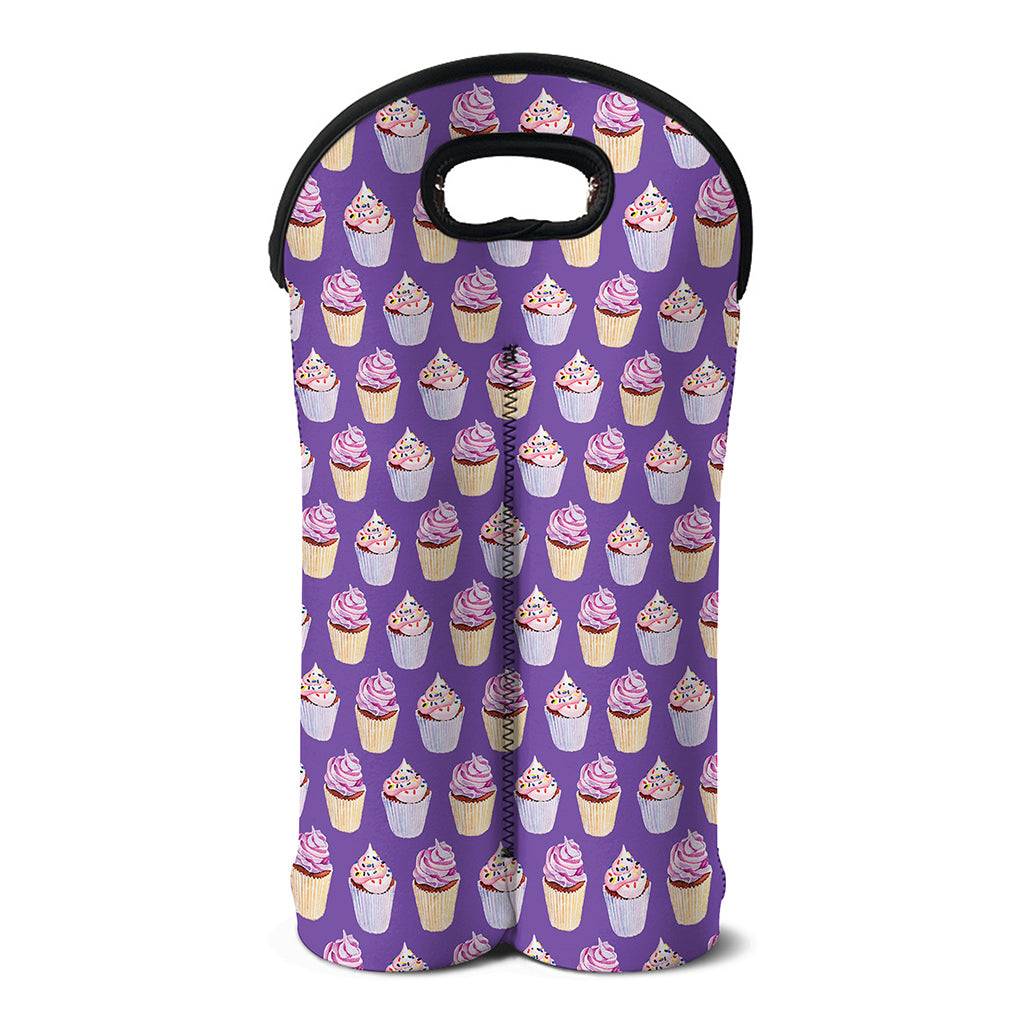 Purple Cupcake Pattern Print Double Neoprene Wine Tote