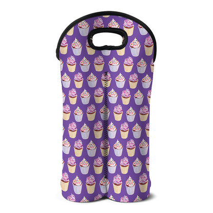 Purple Cupcake Pattern Print Double Neoprene Wine Tote