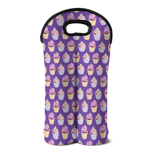 Purple Cupcake Pattern Print Double Neoprene Wine Tote