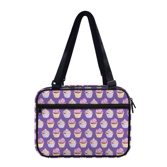 Purple Cupcake Pattern Print Double Strap Bible Bag