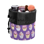 Purple Cupcake Pattern Print Drawstring Makeup Bag