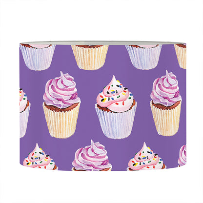 Purple Cupcake Pattern Print Drum Lamp Shade