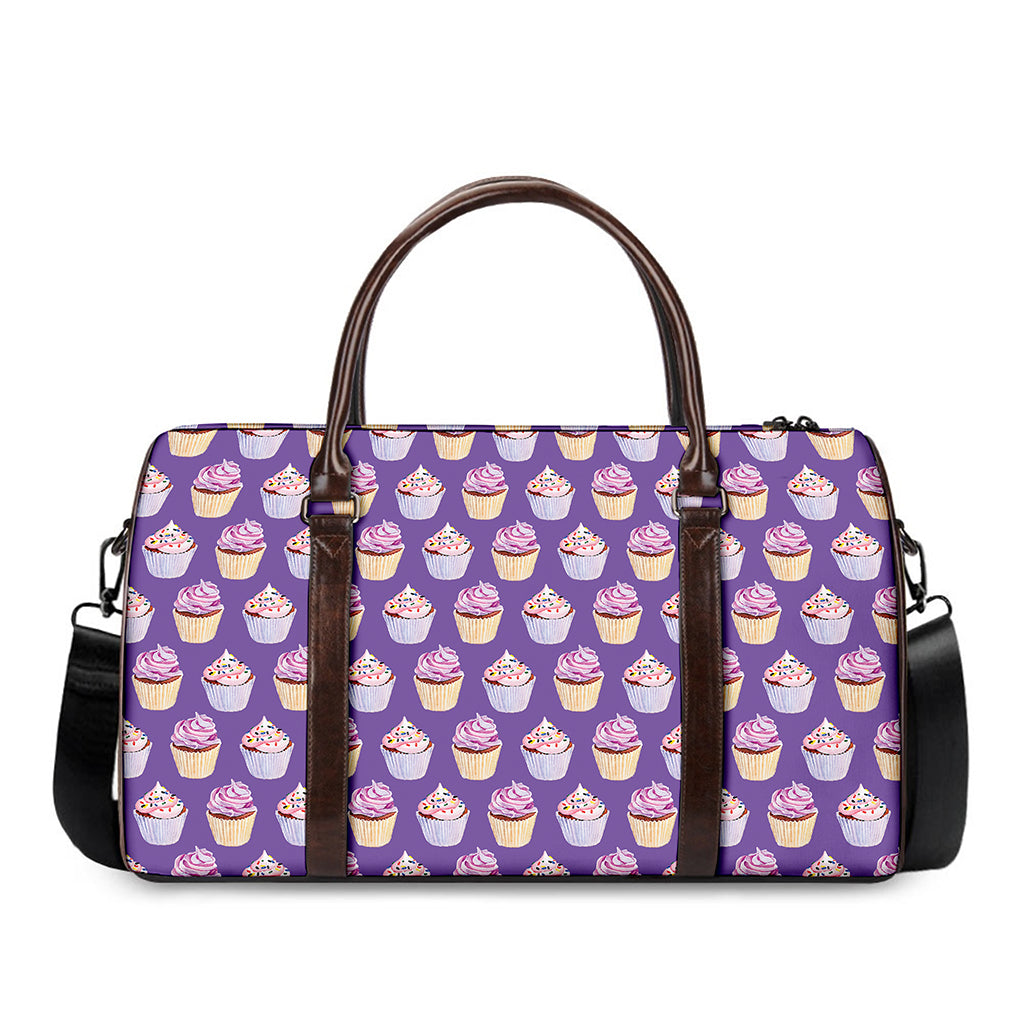 Purple Cupcake Pattern Print Duffle Bag