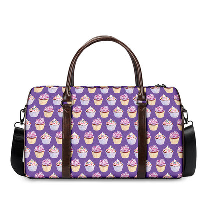 Purple Cupcake Pattern Print Duffle Bag