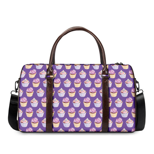 Purple Cupcake Pattern Print Duffle Bag