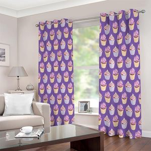 Purple Cupcake Pattern Print Extra Wide Grommet Curtains