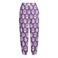 Purple Cupcake Pattern Print Fleece Lined Knit Pants