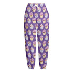 Purple Cupcake Pattern Print Fleece Lined Knit Pants