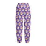 Purple Cupcake Pattern Print Fleece Lined Knit Pants