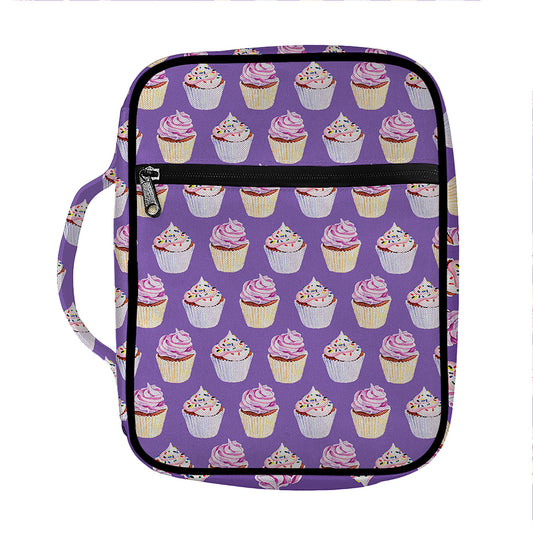 Purple Cupcake Pattern Print Front Pocket Bible Bag