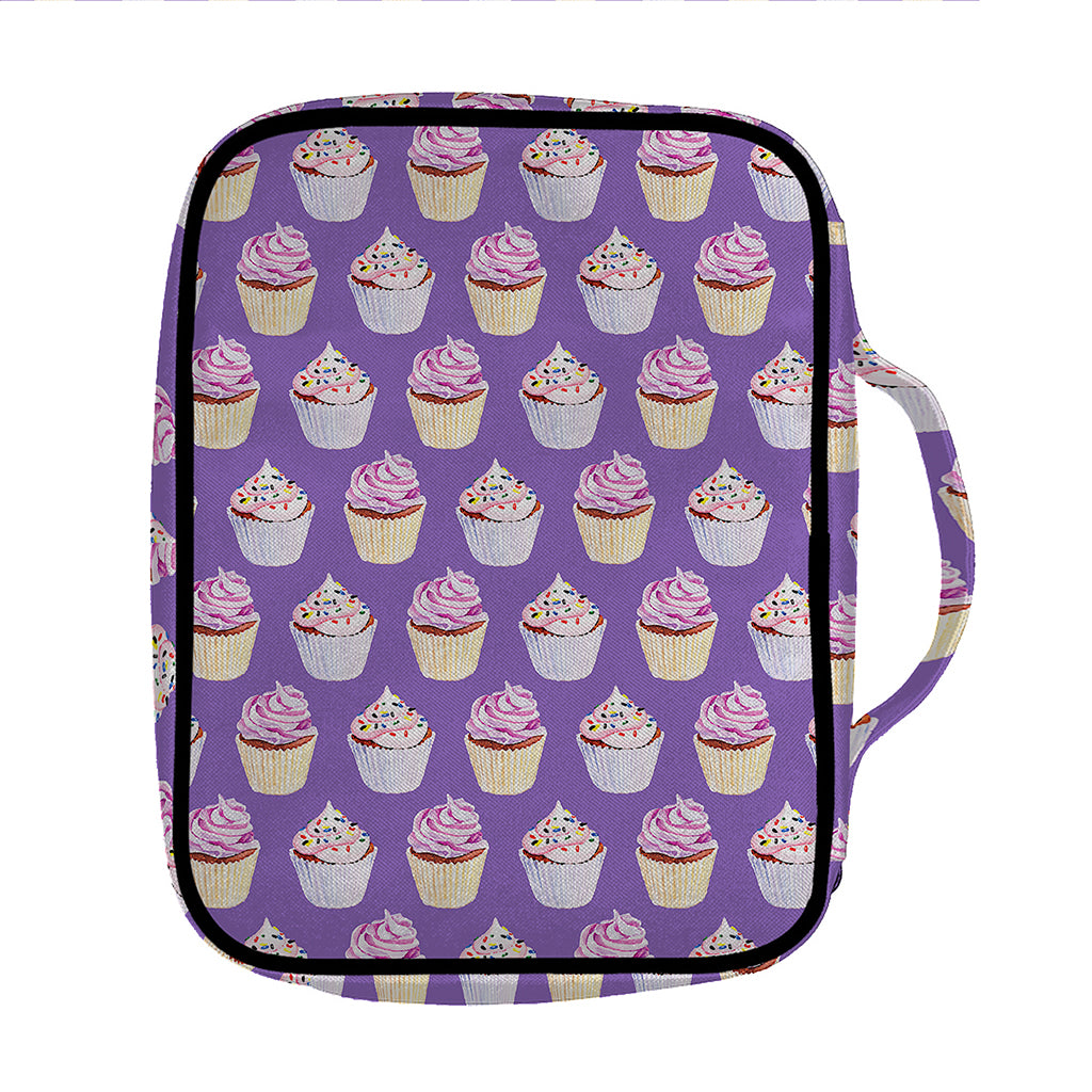Purple Cupcake Pattern Print Front Pocket Bible Bag