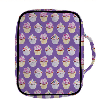 Purple Cupcake Pattern Print Front Pocket Bible Bag