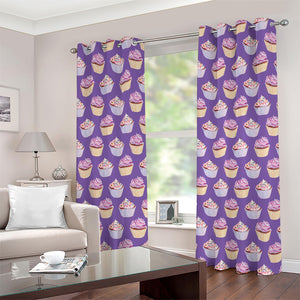 Purple Cupcake Pattern Print Grommet Curtains