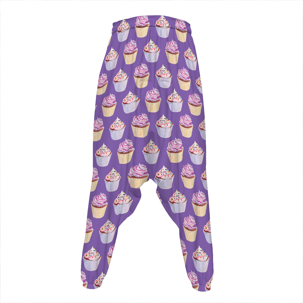 Purple Cupcake Pattern Print Hammer Pants