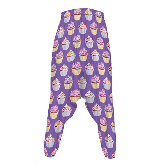 Purple Cupcake Pattern Print Hammer Pants