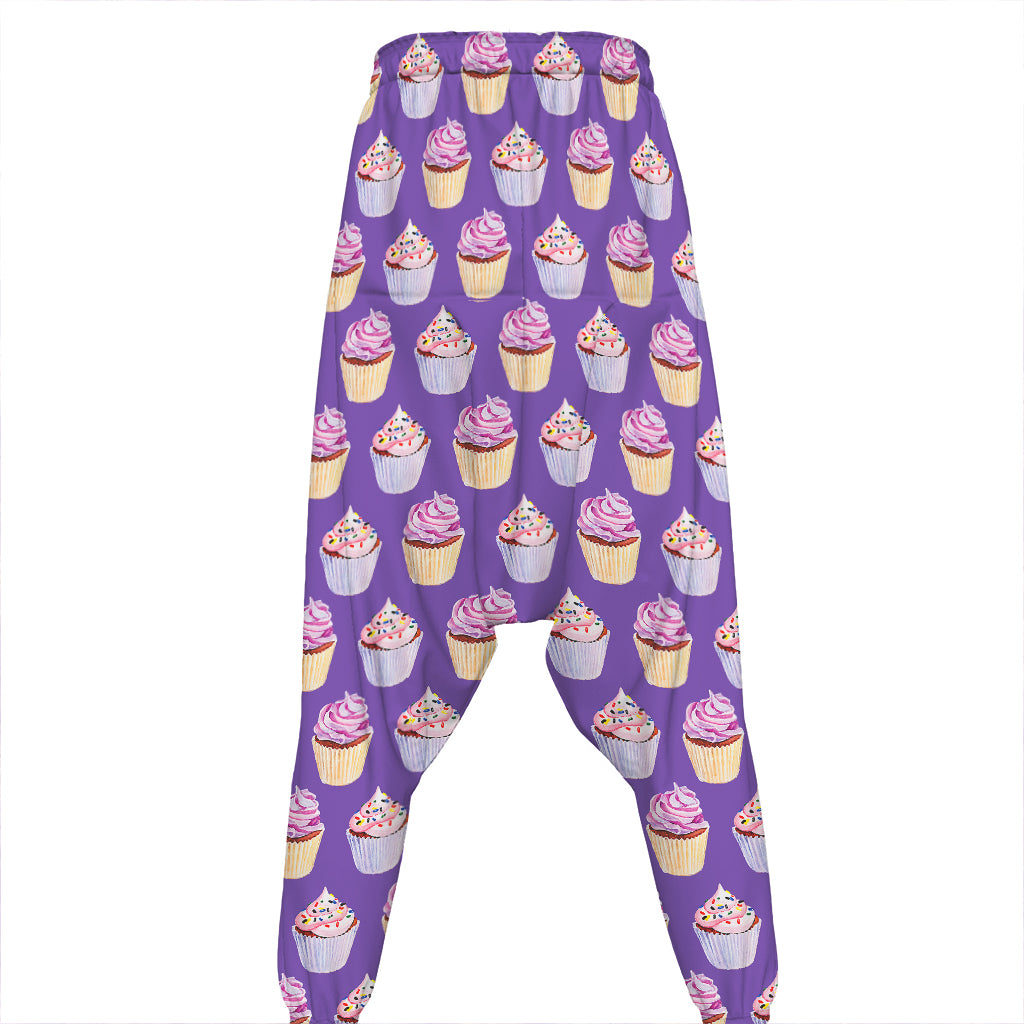 Purple Cupcake Pattern Print Hammer Pants