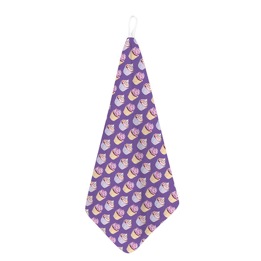 Purple Cupcake Pattern Print Hand Towel