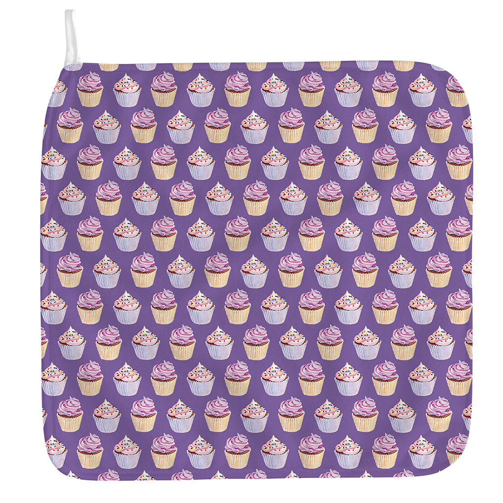 Purple Cupcake Pattern Print Hand Towel
