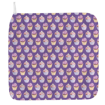 Purple Cupcake Pattern Print Hand Towel