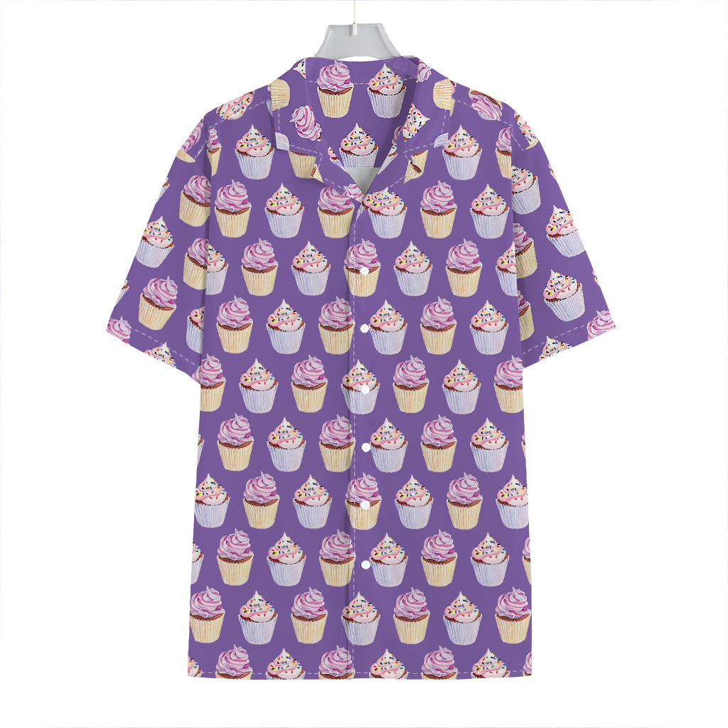 Purple Cupcake Pattern Print Hawaiian Shirt