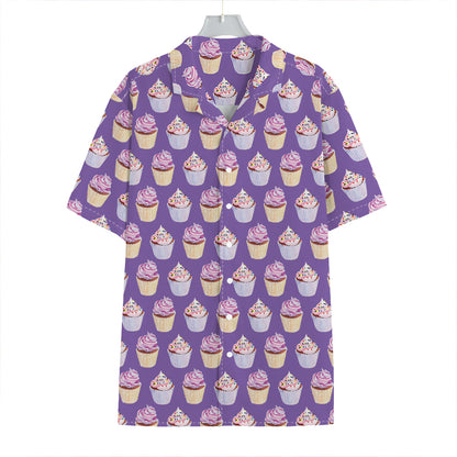 Purple Cupcake Pattern Print Hawaiian Shirt