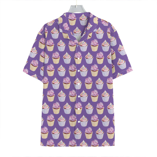 Purple Cupcake Pattern Print Hawaiian Shirt