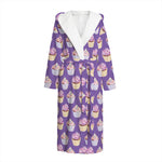 Purple Cupcake Pattern Print Hooded Bathrobe