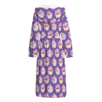 Purple Cupcake Pattern Print Hooded Bathrobe