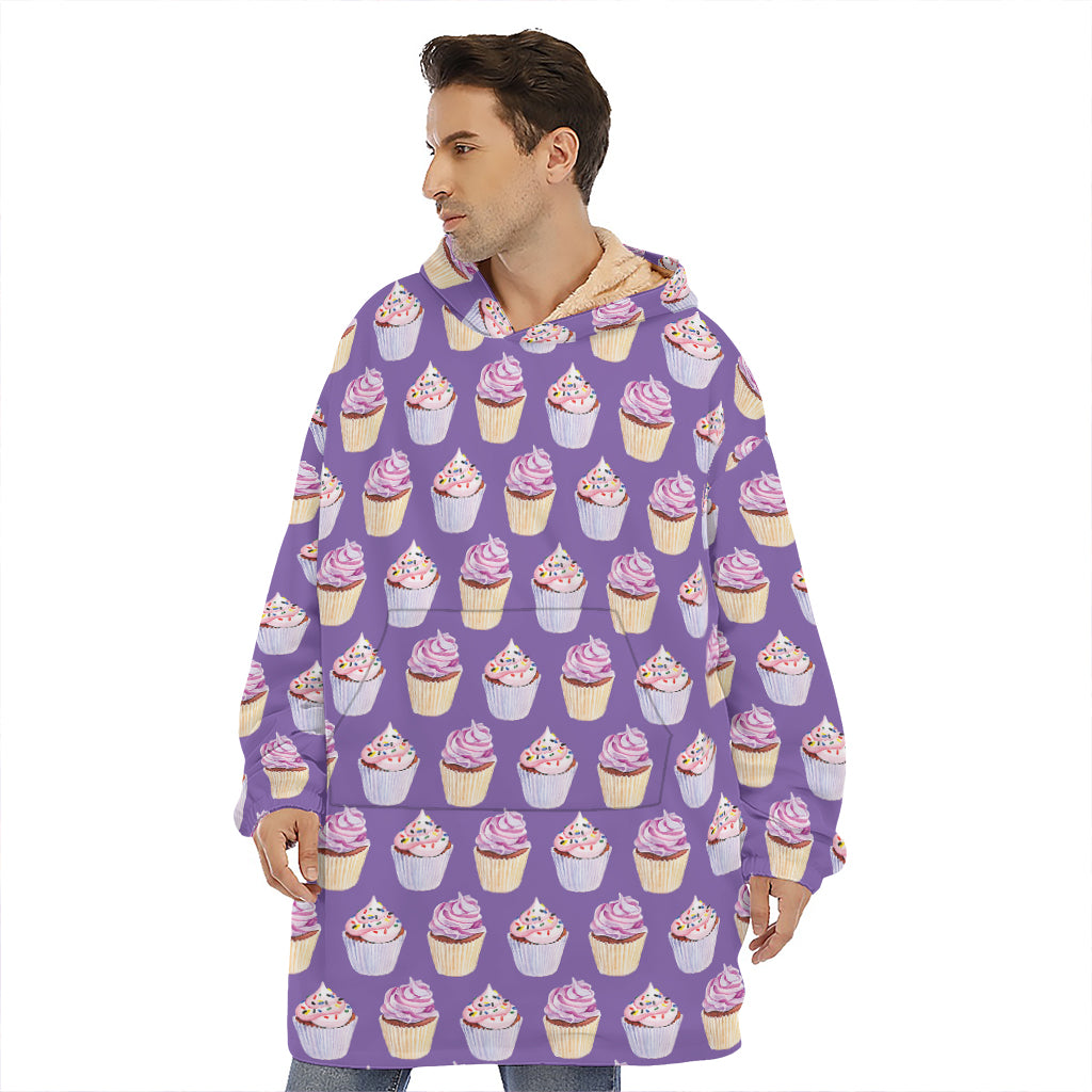Purple Cupcake Pattern Print Hoodie Blanket