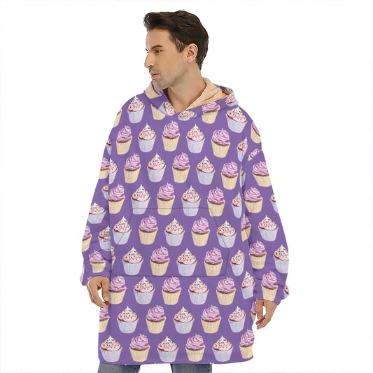 Purple Cupcake Pattern Print Hoodie Blanket
