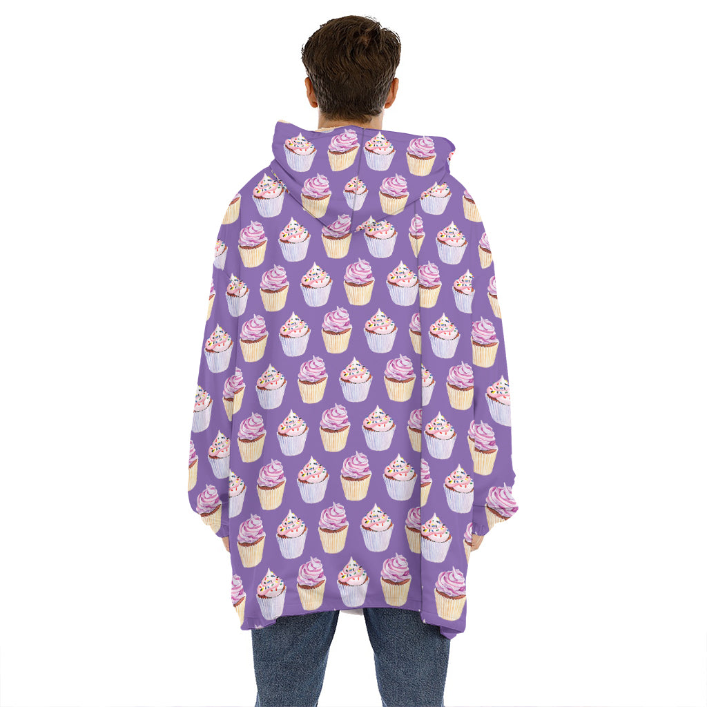 Purple Cupcake Pattern Print Hoodie Blanket