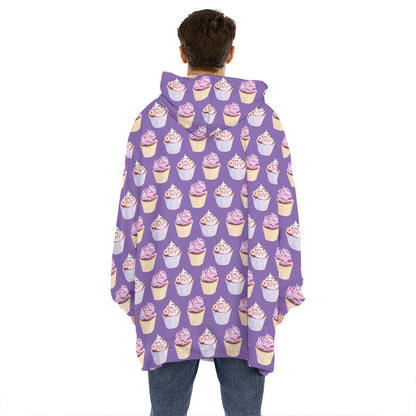 Purple Cupcake Pattern Print Hoodie Blanket