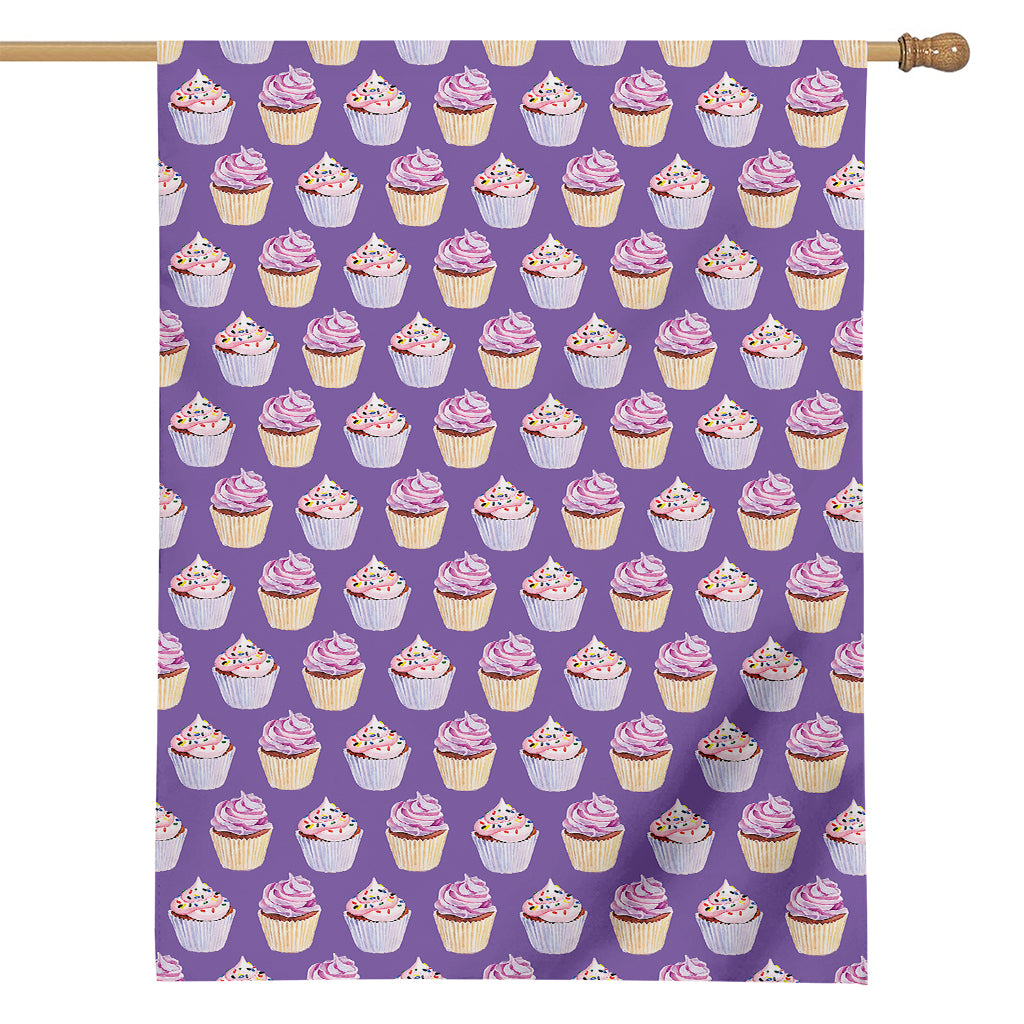 Purple Cupcake Pattern Print House Flag