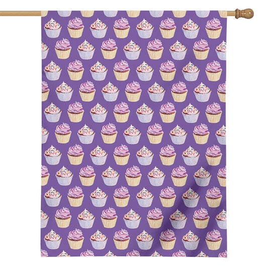 Purple Cupcake Pattern Print House Flag