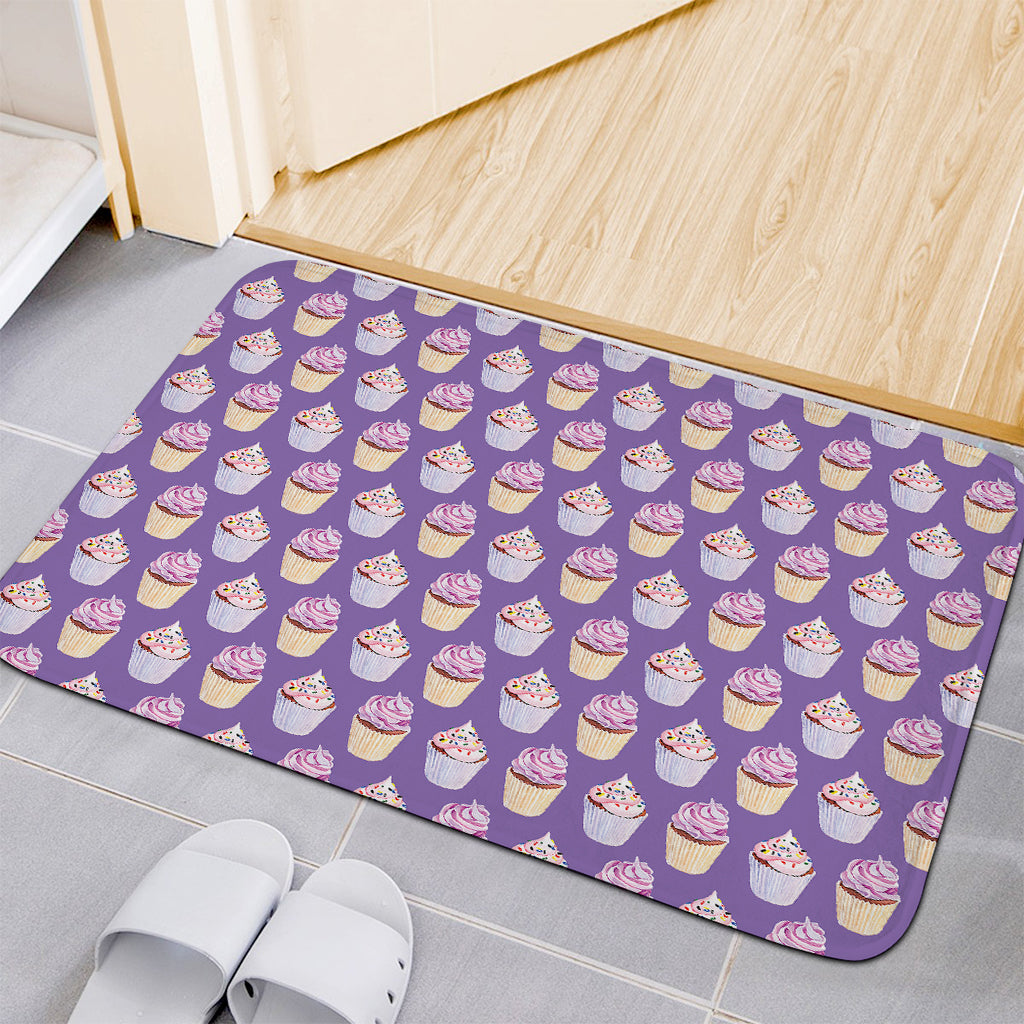 Purple Cupcake Pattern Print Indoor Door Mat