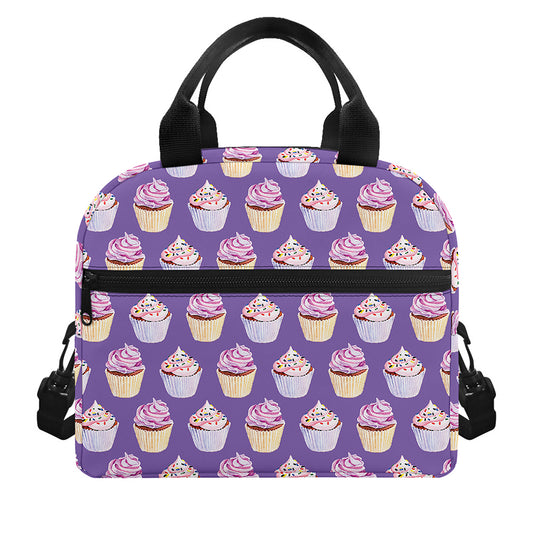 Purple Cupcake Pattern Print Insulated Lunch Bag