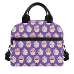 Purple Cupcake Pattern Print Insulated Lunch Bag