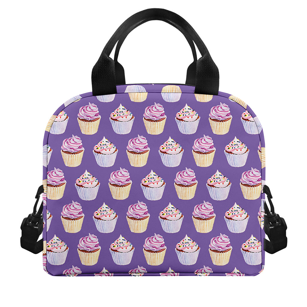 Purple Cupcake Pattern Print Insulated Lunch Bag