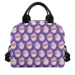 Purple Cupcake Pattern Print Insulated Lunch Bag