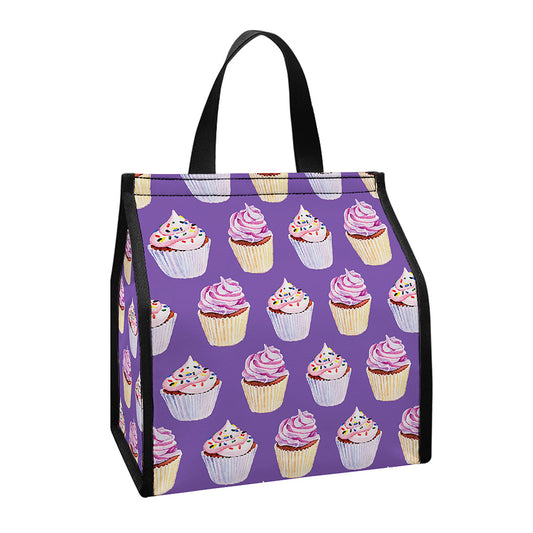 Purple Cupcake Pattern Print Insulated Lunch Tote