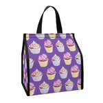 Purple Cupcake Pattern Print Insulated Lunch Tote