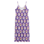 Purple Cupcake Pattern Print Jersey Midi Cami Dress
