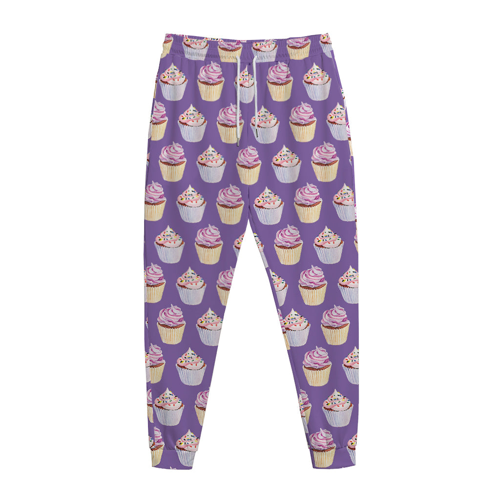 Purple Cupcake Pattern Print Jogger Pants
