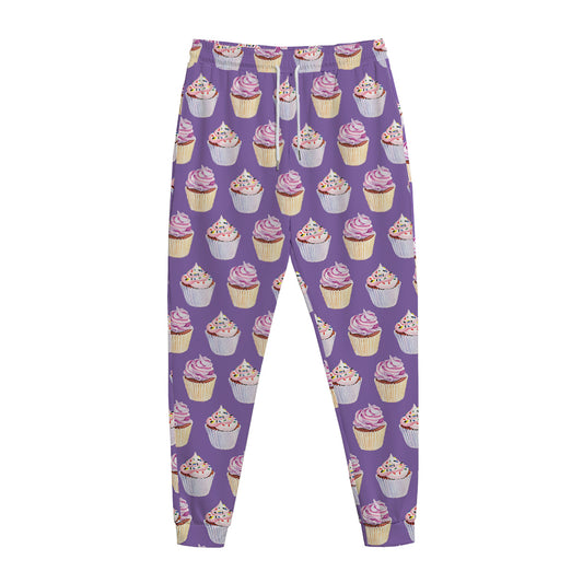 Purple Cupcake Pattern Print Jogger Pants