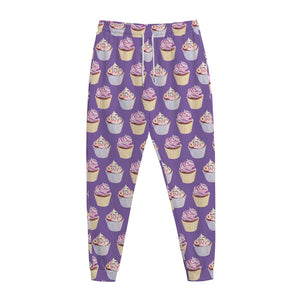 Purple Cupcake Pattern Print Jogger Pants