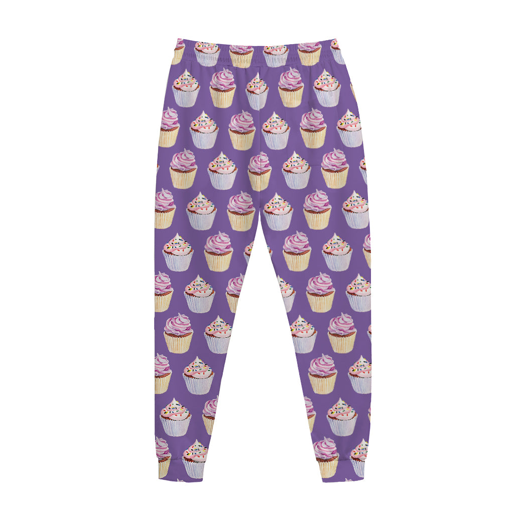 Purple Cupcake Pattern Print Jogger Pants