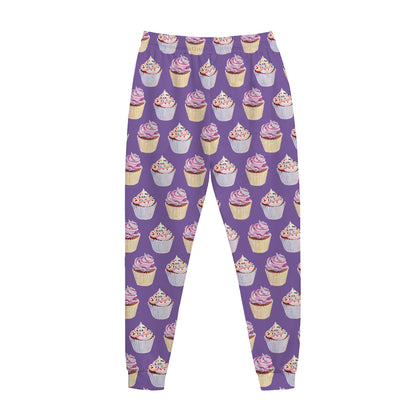 Purple Cupcake Pattern Print Jogger Pants