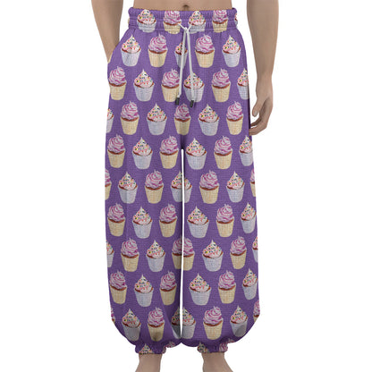Purple Cupcake Pattern Print Lantern Pants