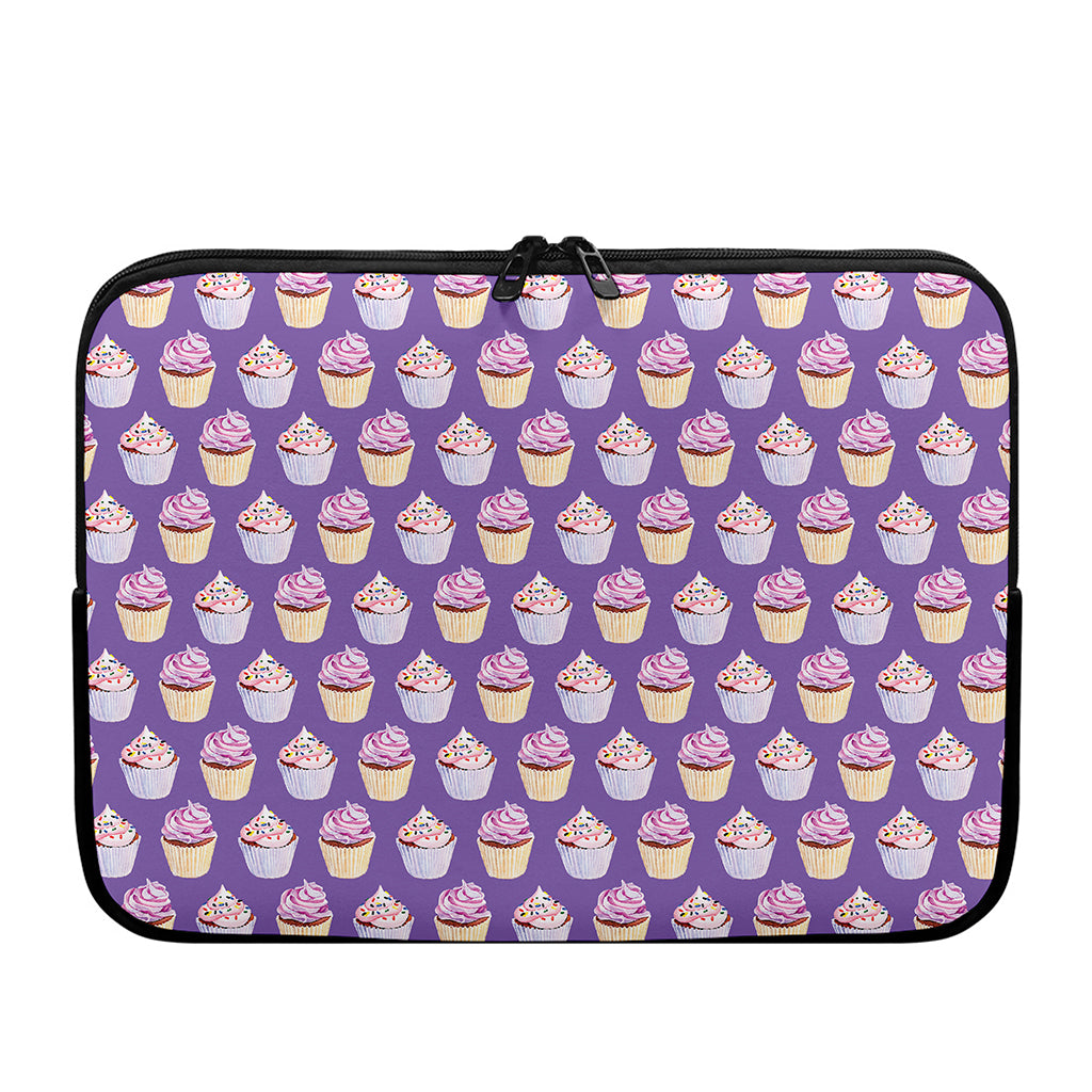 Purple Cupcake Pattern Print Laptop Sleeve